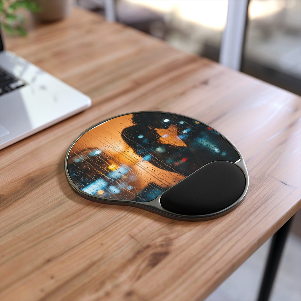 Mouse Pad With Wrist Rest - Rainy City Romance Cinematic Art...