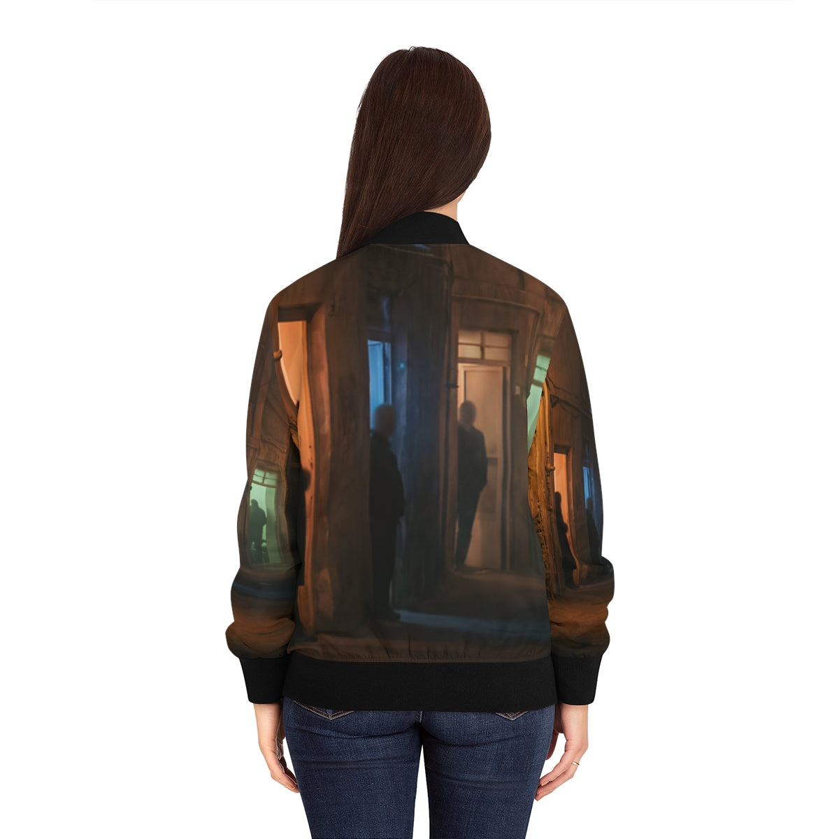 Women's Bomber Jacket - Shadowed Alleyway Mystery Art Print...