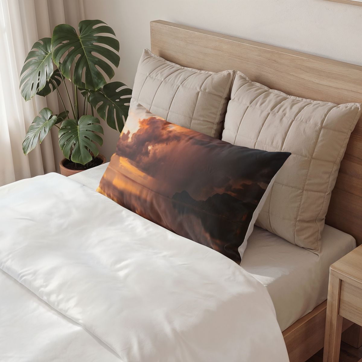 Cotton Pillow Sham - Golden Hour Solitude Reflective Lake......