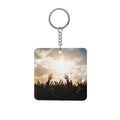 Square Keychain - Festival Sunset Flock Silhouette Art |...