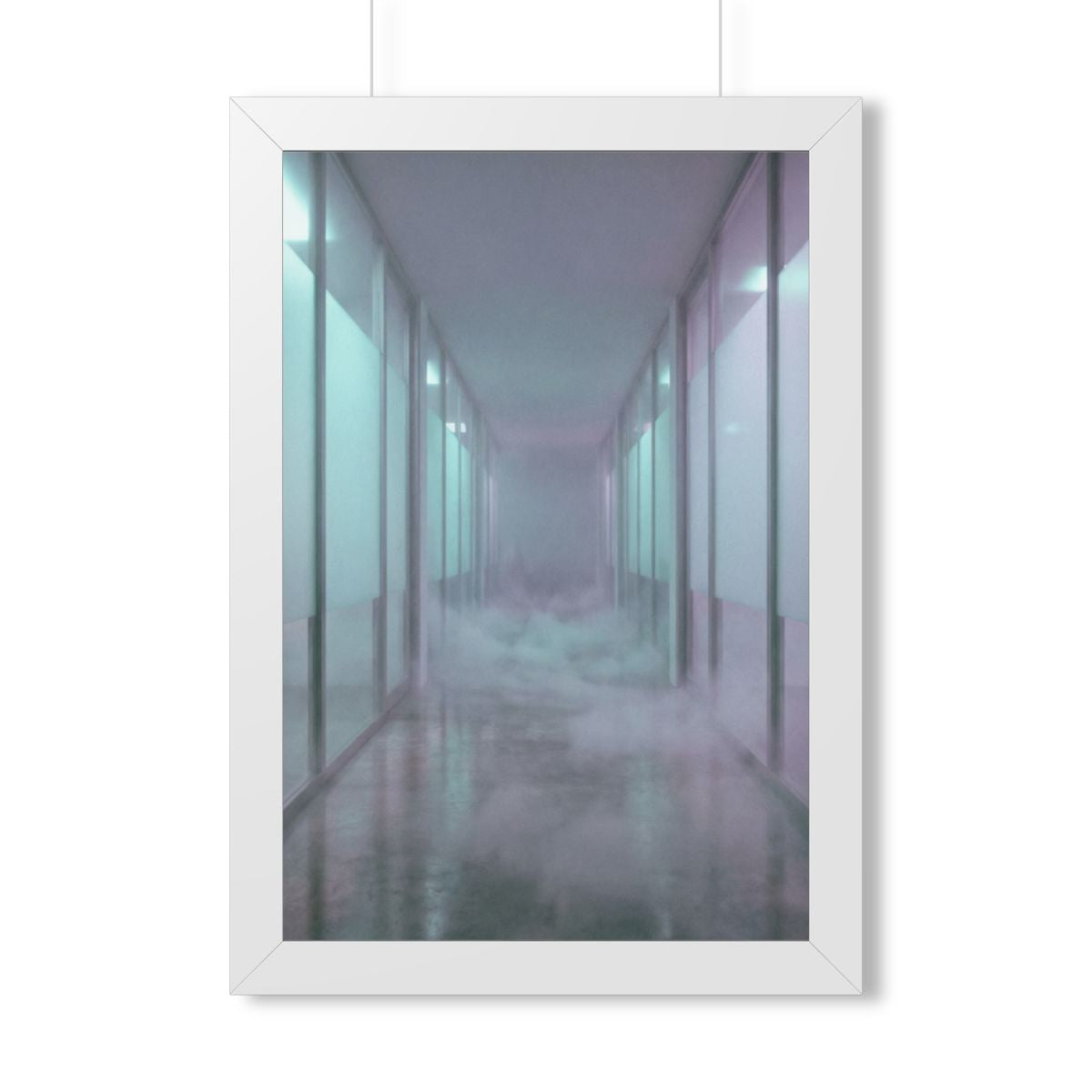 Framed Vertical Poster - Liminal Corridor Fog Art Print —......