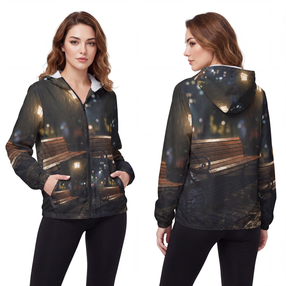 Rainy Park Bench Windbreaker Jacket