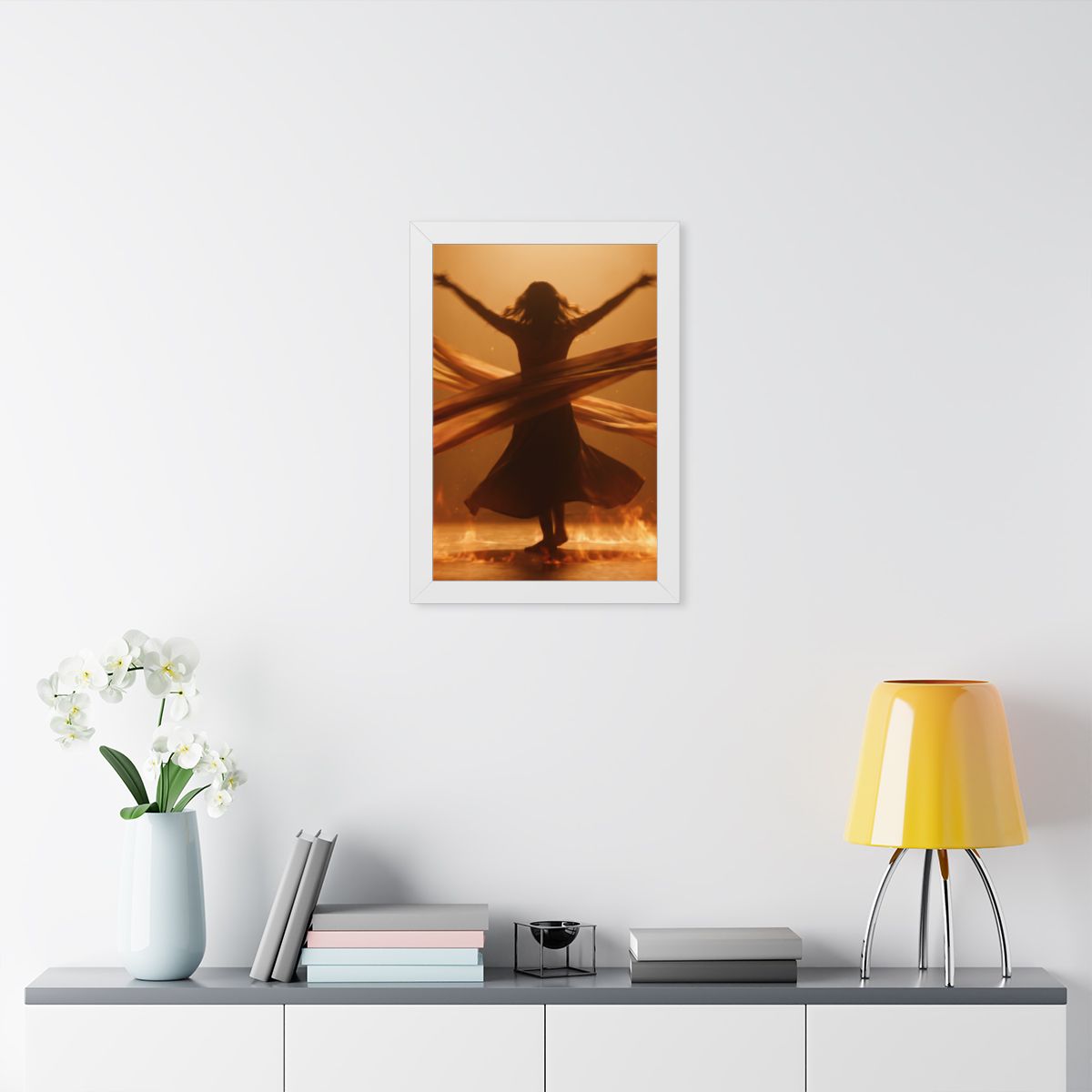 Framed Vertical Poster - Fire Dance Ascent — White (11×14......