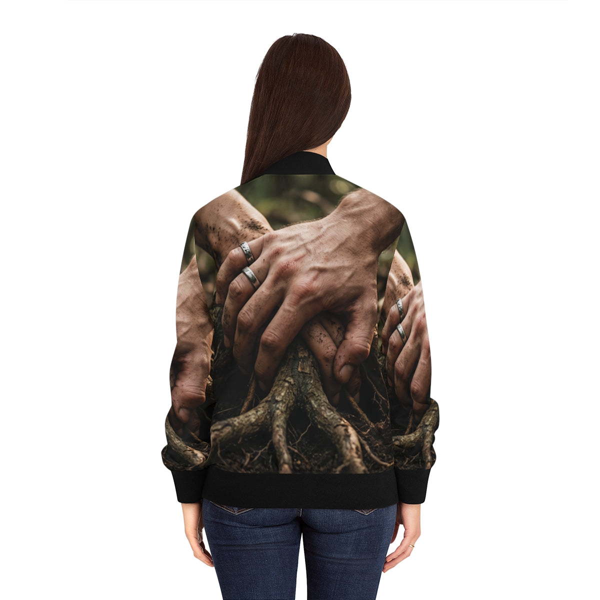 Women's Bomber Jacket with Forest Root Art