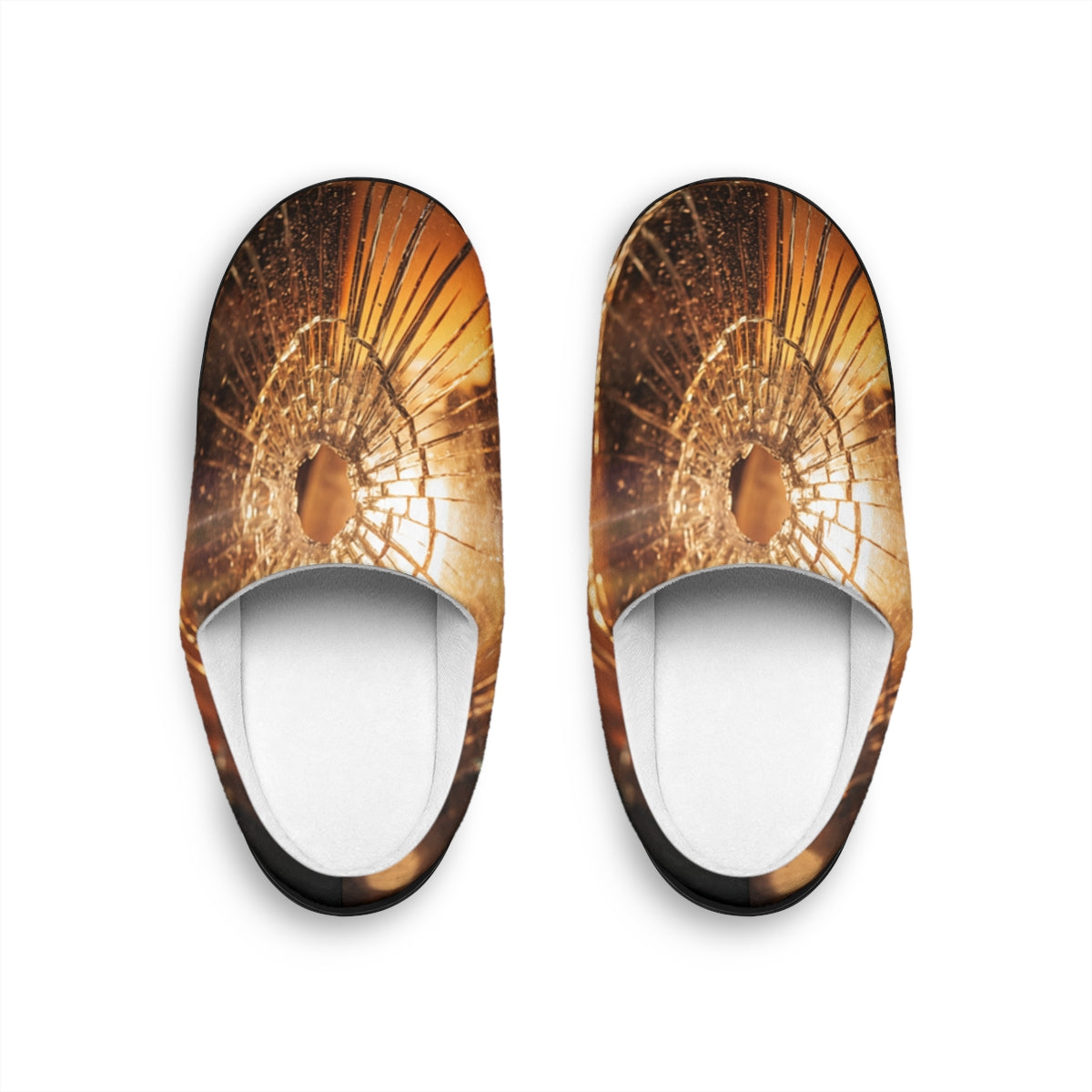 Men's Indoor Slippers - Golden Fracture Cinematic Glass Art...