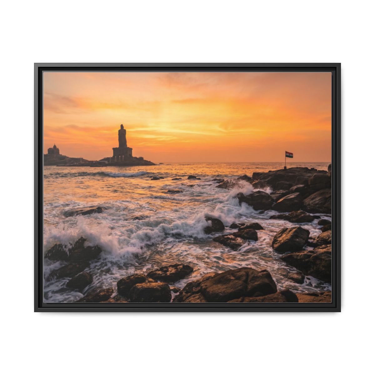 Framed Canvas - Golden Coast Dawn — Black / 1.25"