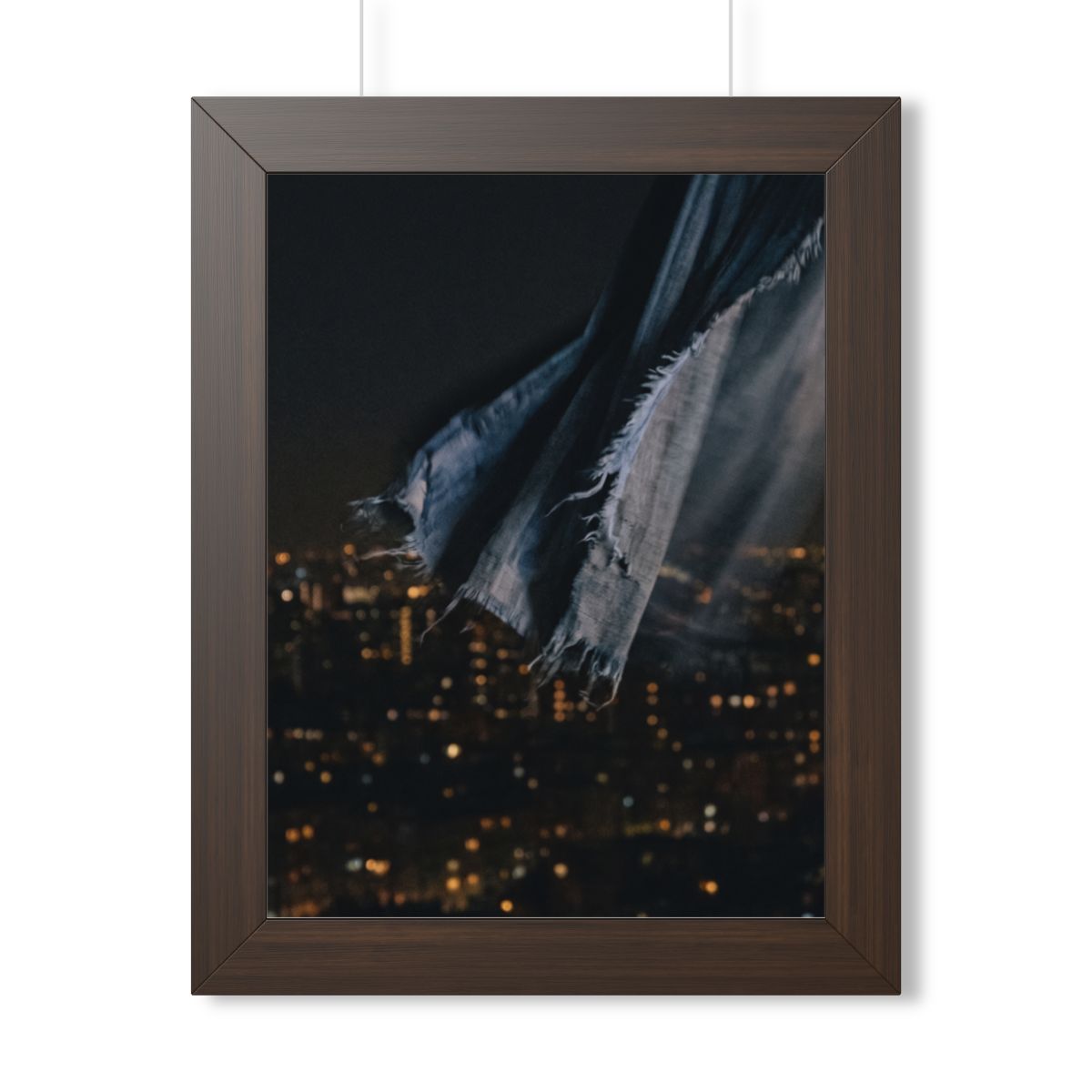 Framed Vertical Poster - City Lights Nocturne — Walnut... |...