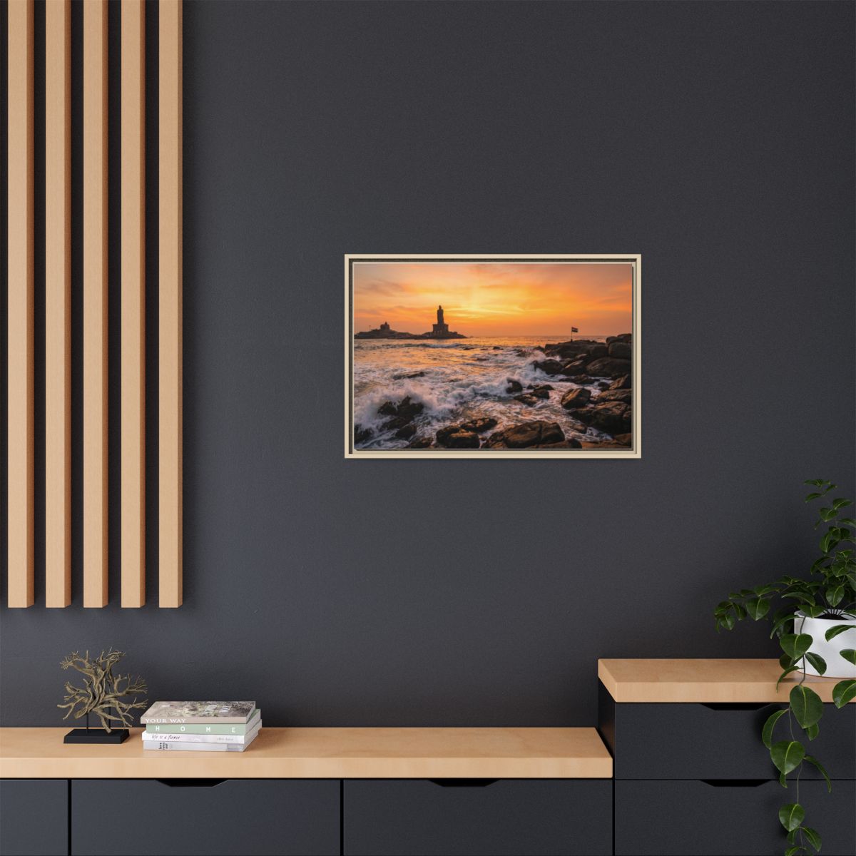 Framed Canvas - Golden Coast Dawn — Natural / 1.25"