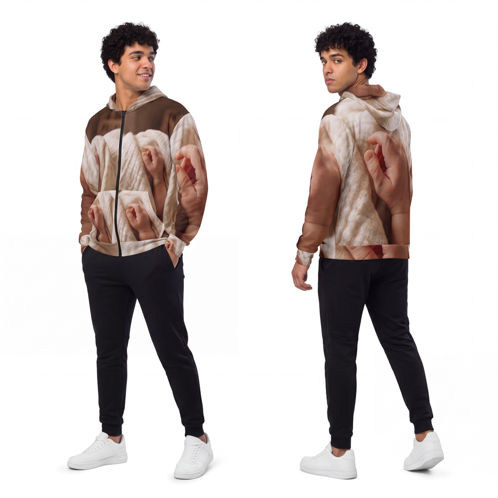 Men's Zip Hoodie - Cozy Cream Lounge | Echovira Gallery