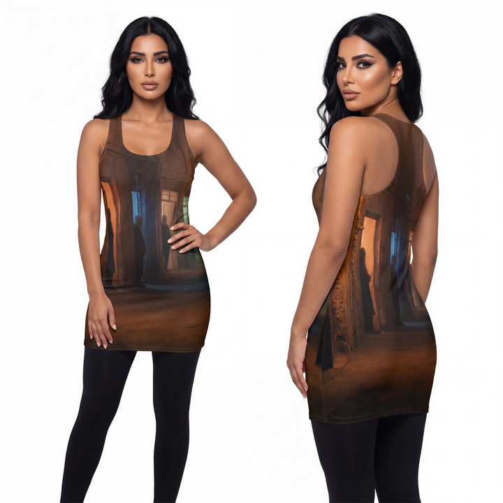 Women's Cut & Sew Racerback Dress - Shadowed Alleyway Mystery Art Print