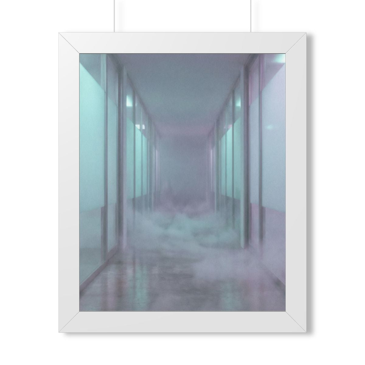 Framed Vertical Poster - Liminal Corridor Fog Art Print —......