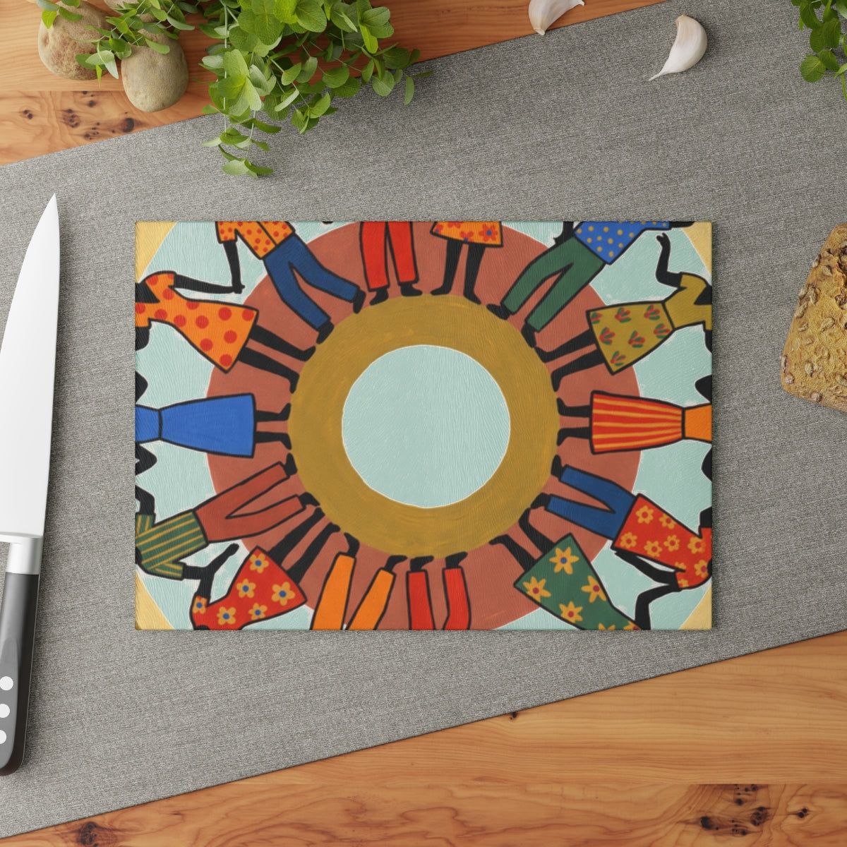 Glass Cutting Board - Unity Mandala Folk Art | Echovira...