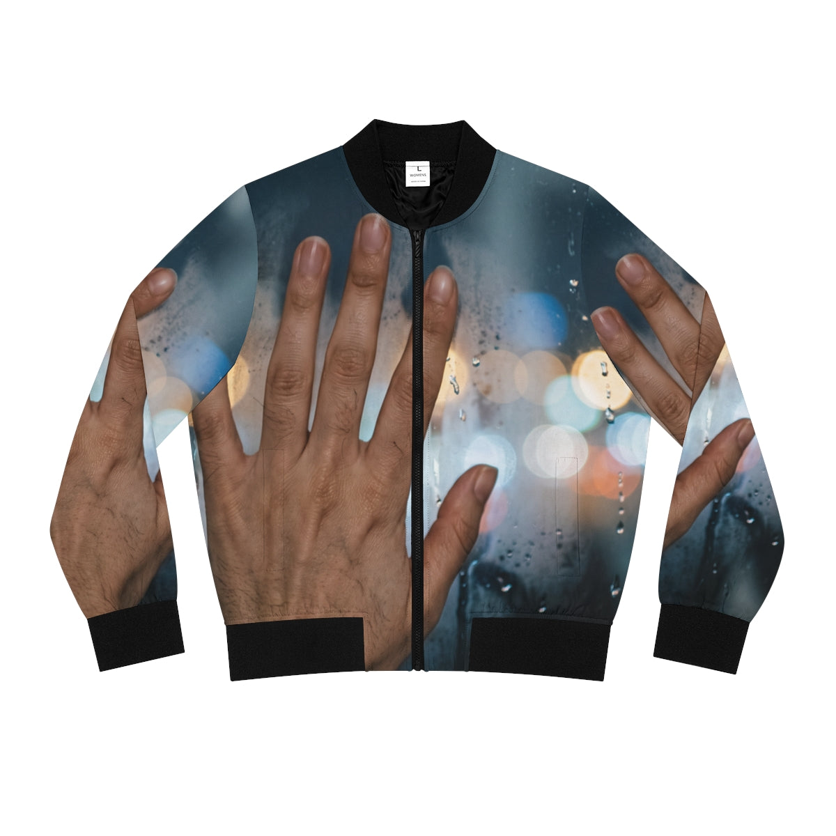 Women's Bomber Jacket with Rainy City Bokeh Art
