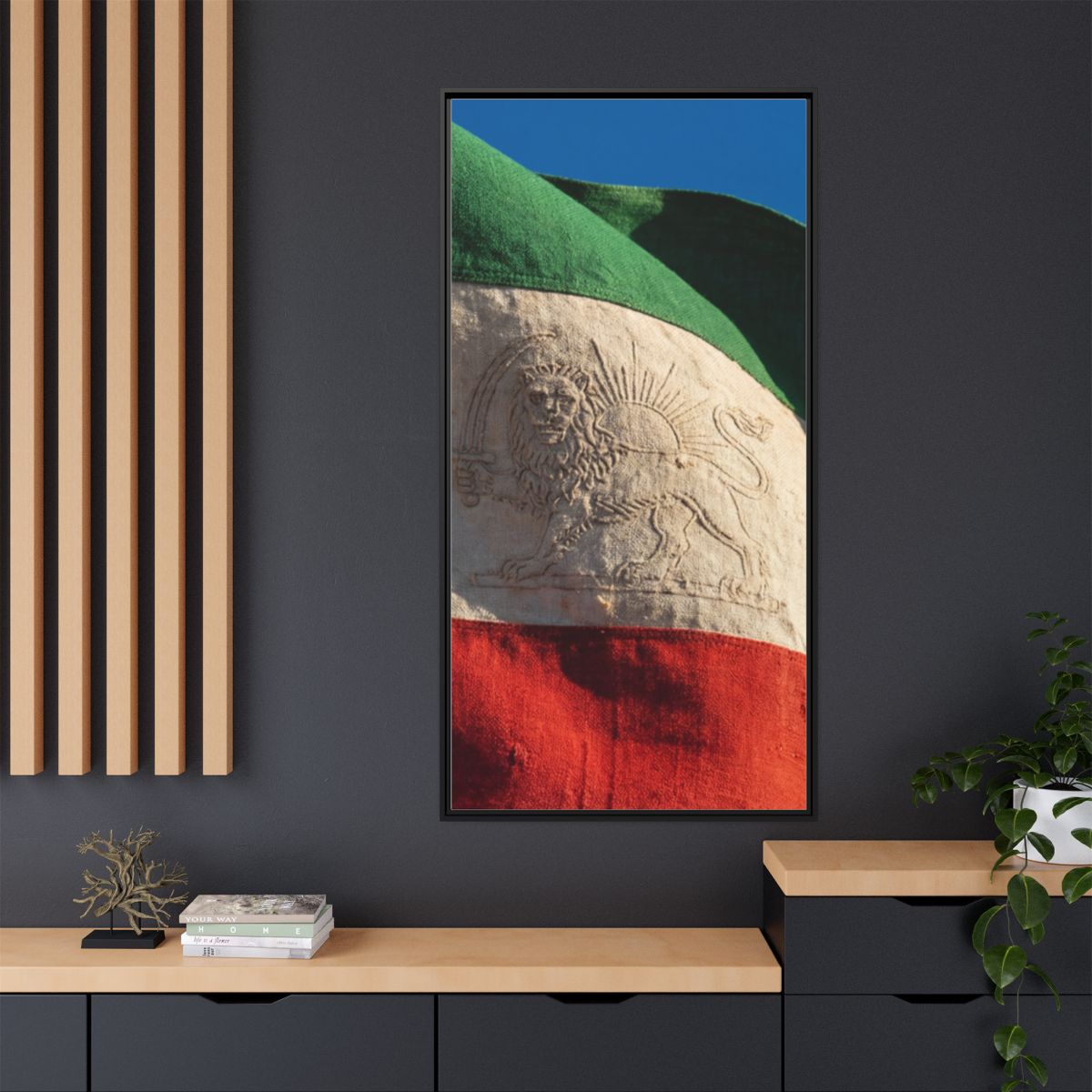 Framed Canvas Art - Distressed Flag — Black / 1.25"