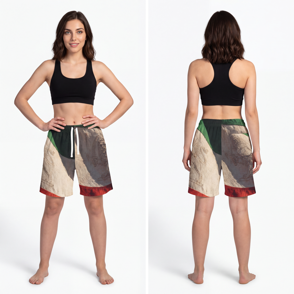 Athletic Long Shorts - Vintage Persian Lion and Sun Flag Art...