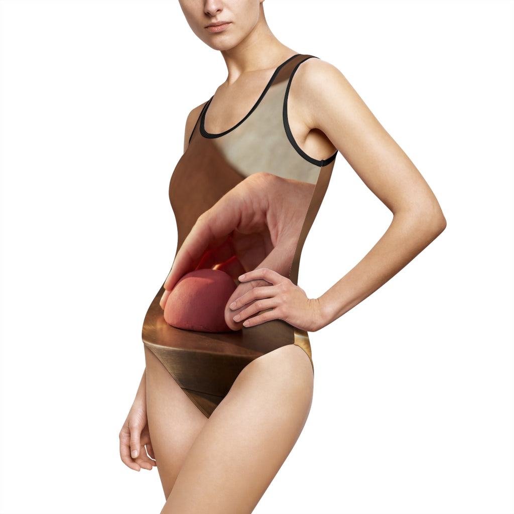 One-Piece Swimsuit with Minimalist Clay Art