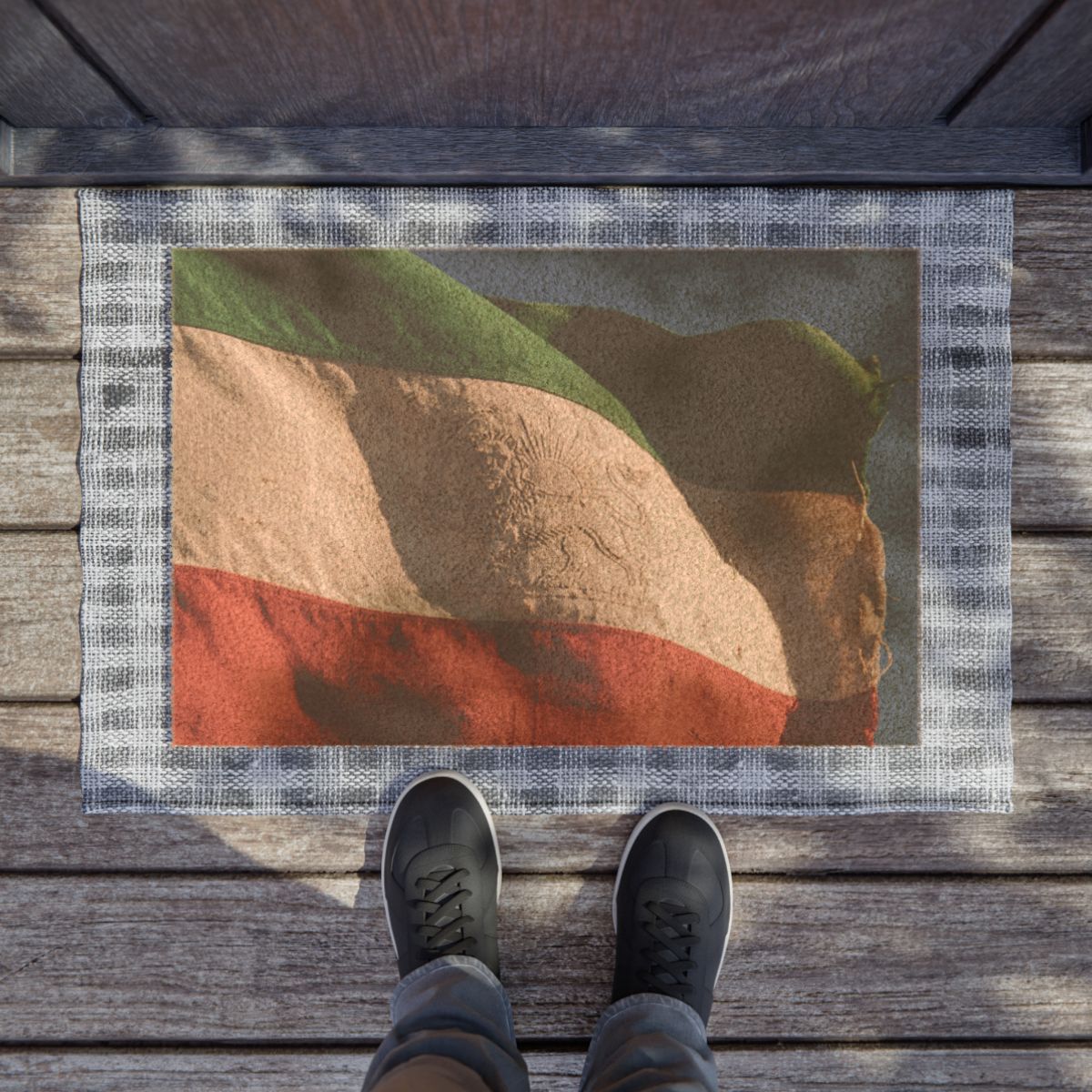 Doormat - Vintage Persian Lion and Sun Flag Art | Echovira...