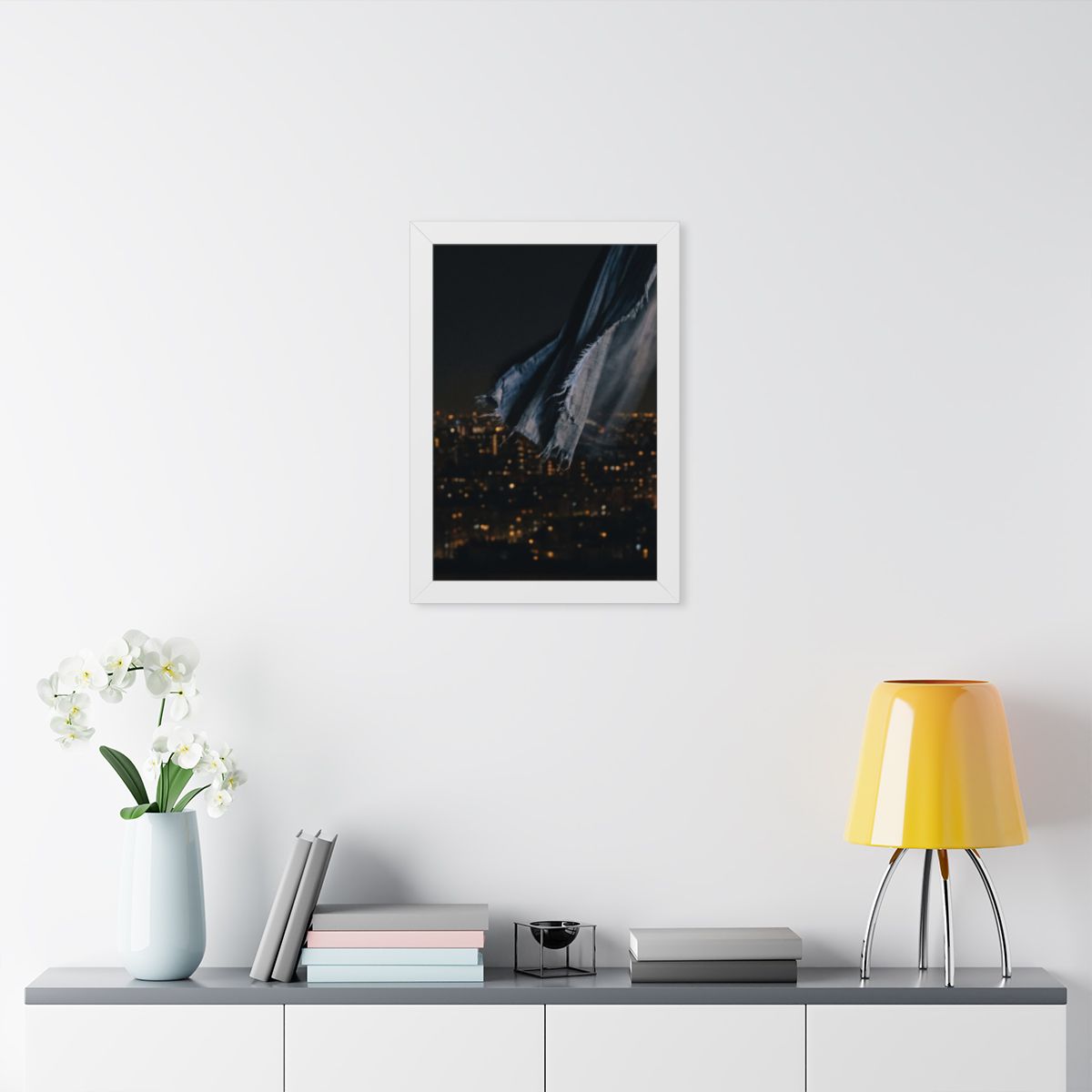 Framed Vertical Poster - City Lights Nocturne — White... |...