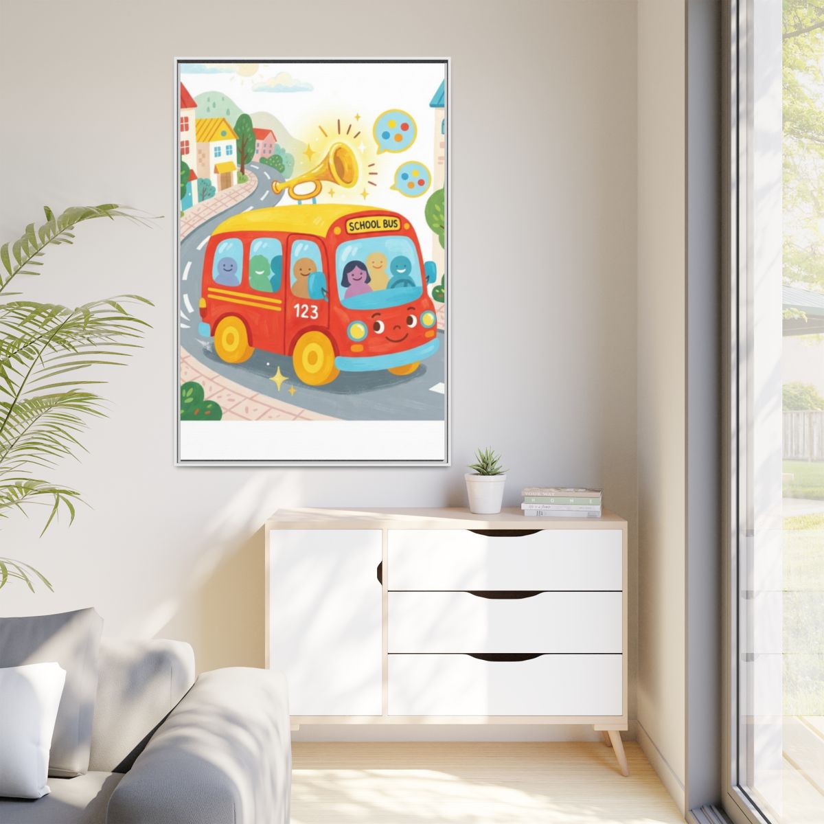 Matte Canvas - Framed Bus Town Canvas Art — White / 1.25"......