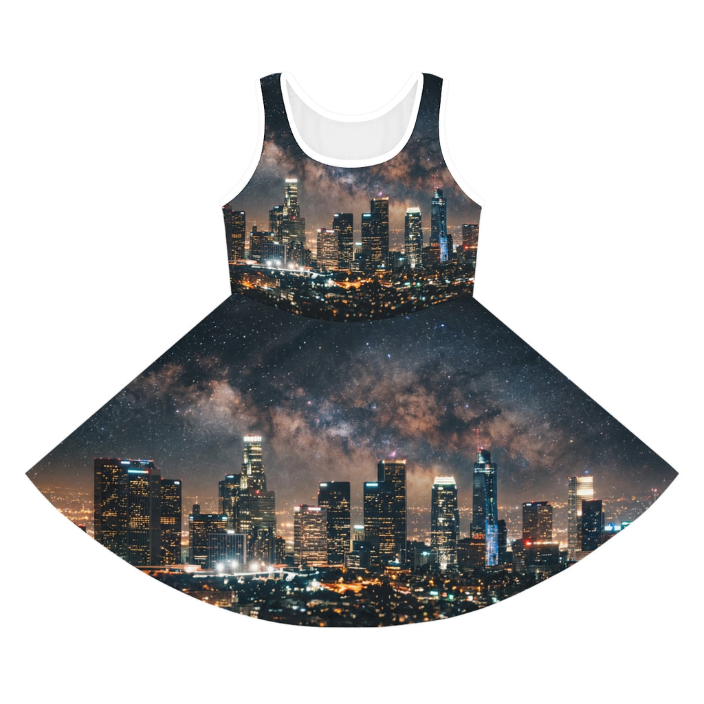 Girls' Sundress with Cosmic City Skyline