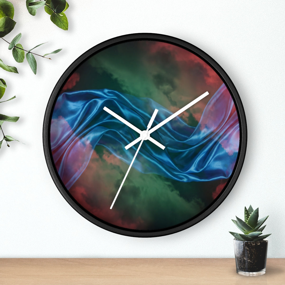 Wall Clock - Celestial Silk Waves Cloudscape Art | Echovira...