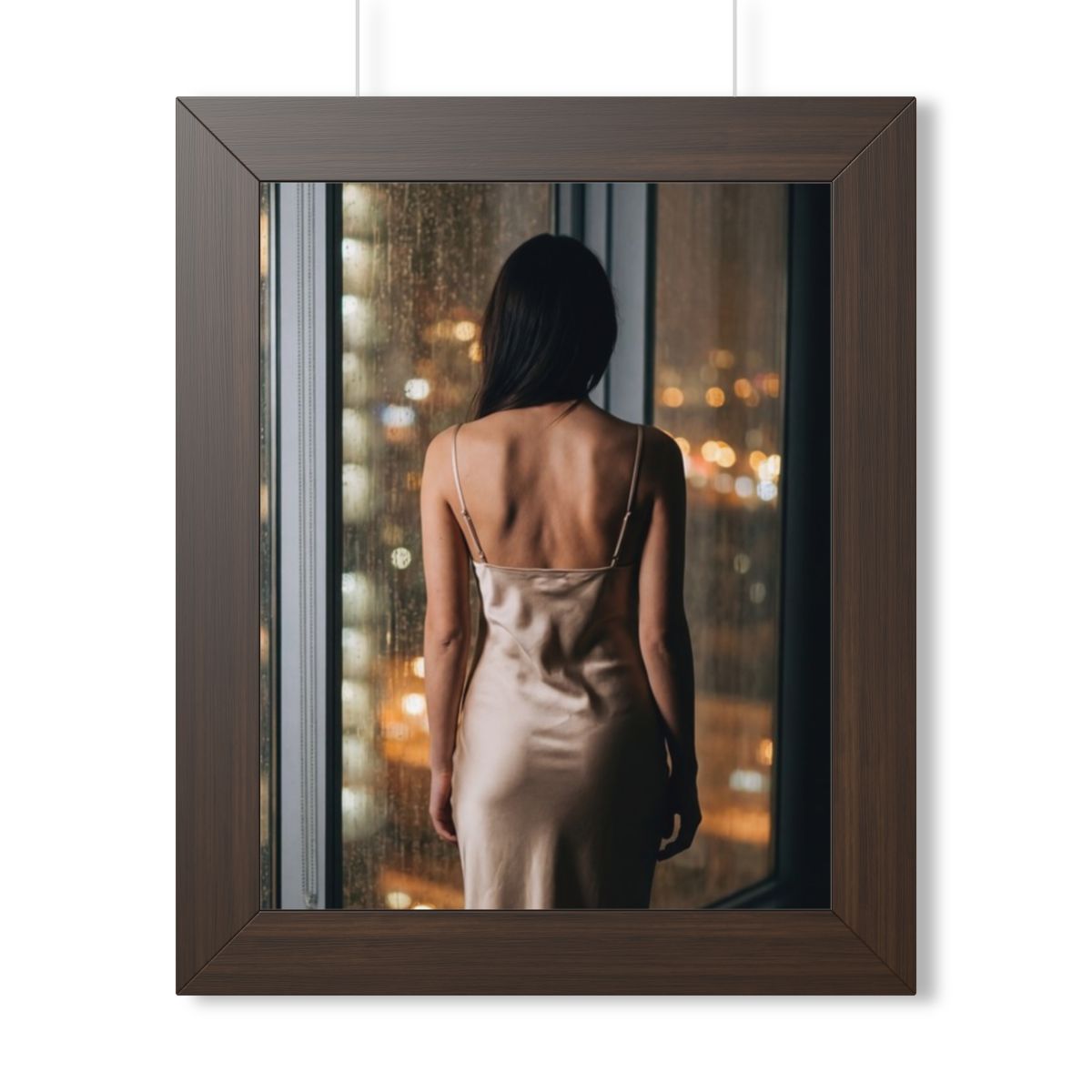 Framed Vertical Poster - Shimmering Rainscape — Walnut... |...