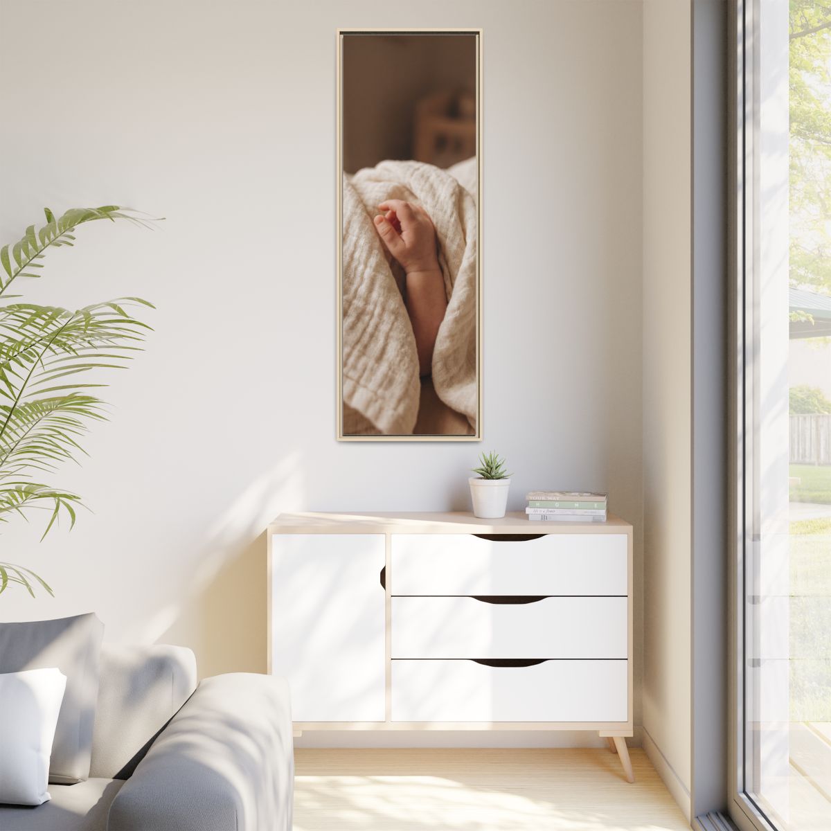 Matte Canvas, Framed - Tender Newborn Hand in Soft Muslin......