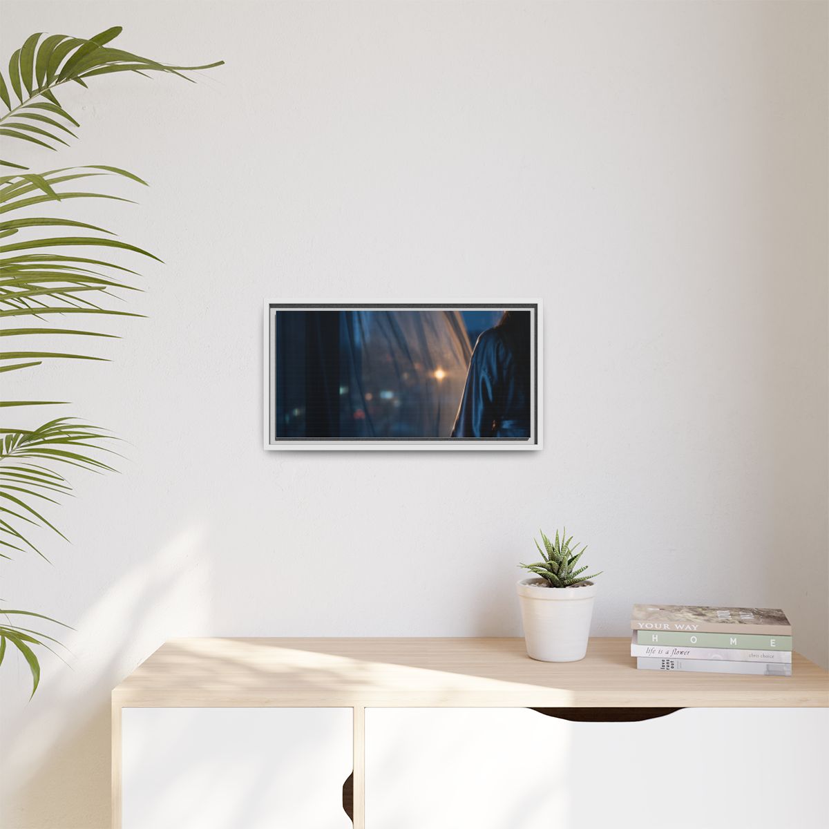 Matte Canvas, Framed - Nocturnal Solitude Silhouette — White...