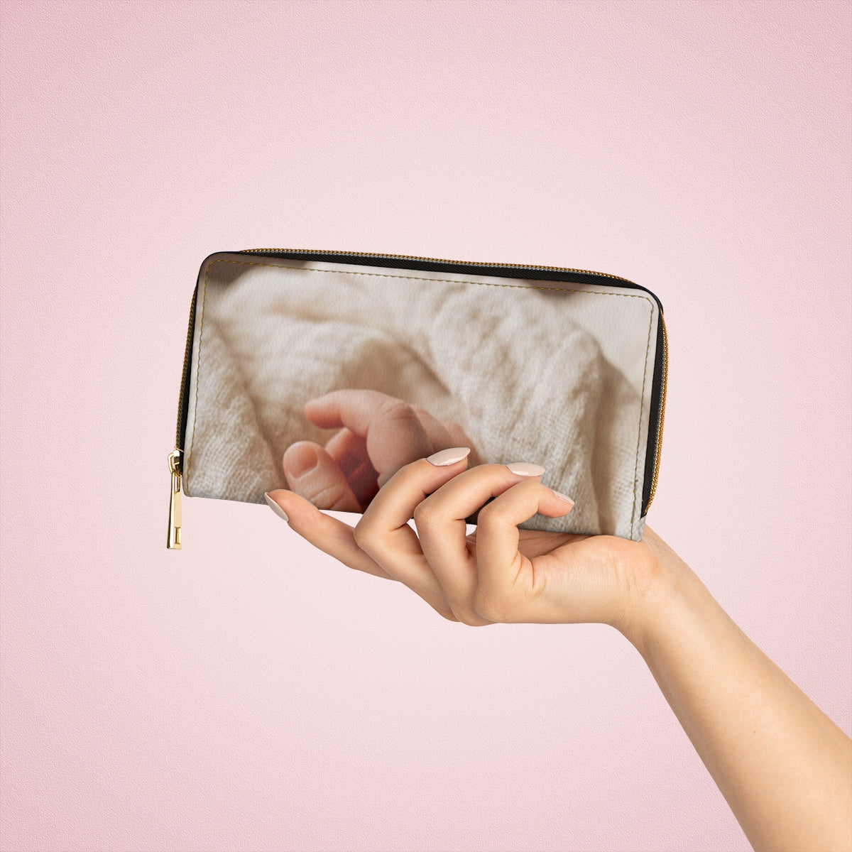 Zipper Wallet - Tender Newborn Hand in Soft Muslin Blanket |...