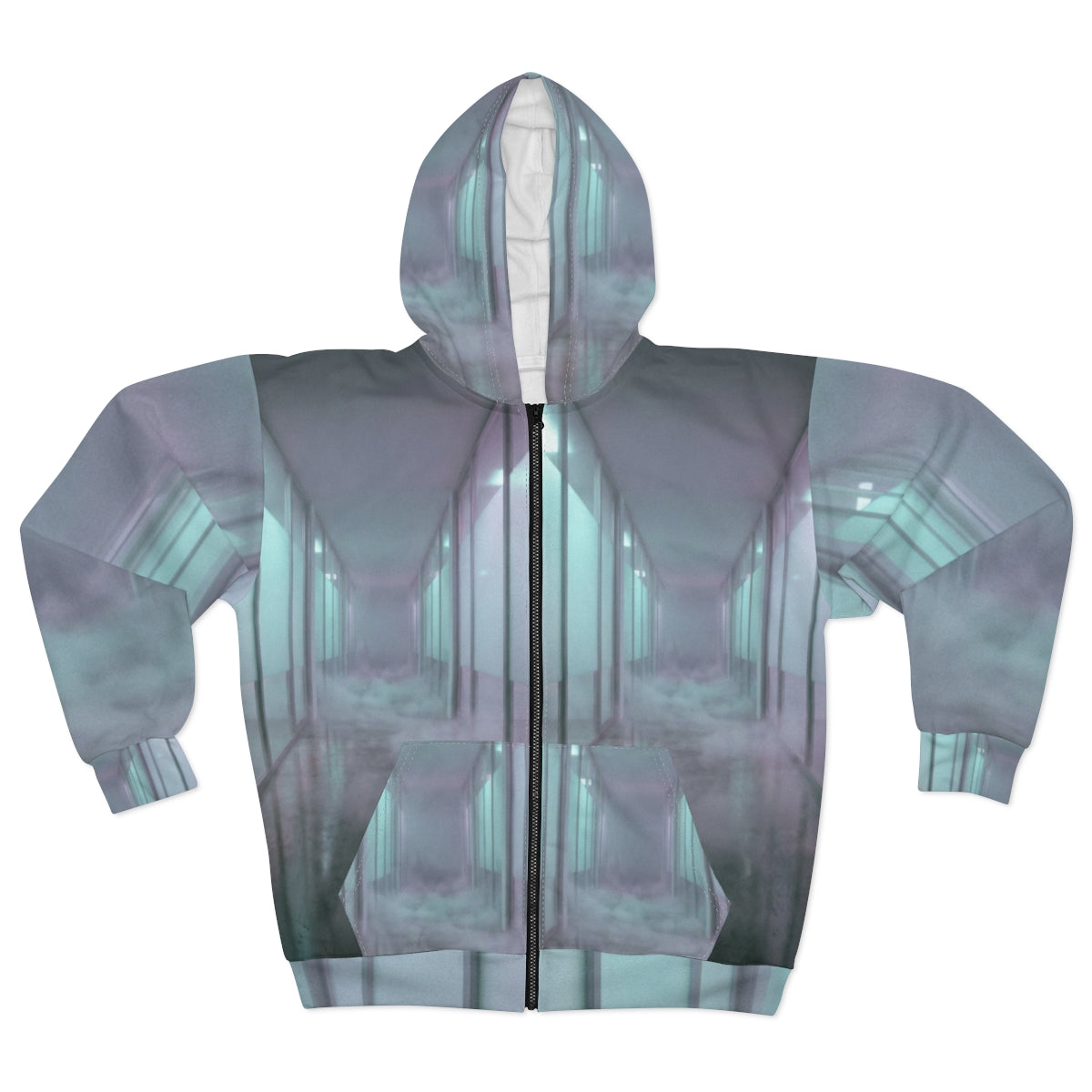 Unisex Zip Hoodie - Liminal Corridor Fog Art Print |...