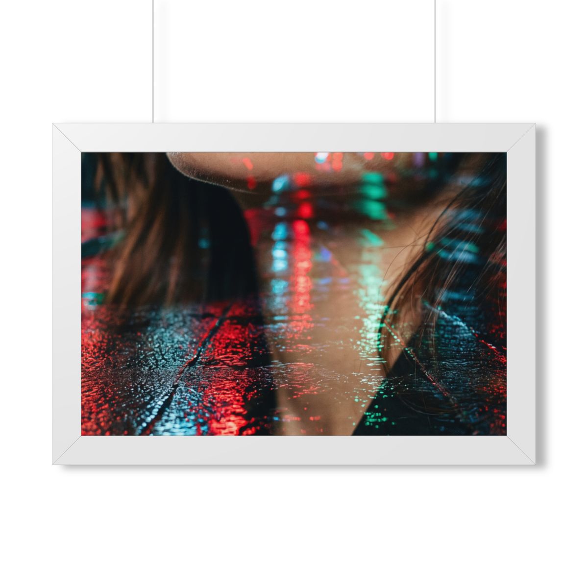 Framed Horizontal Poster - Neon Dreams Rain Portrait — White...