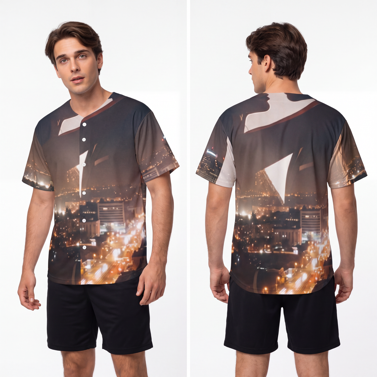 Men's Baseball Jersey - Midnight City Skyline | Echovira...