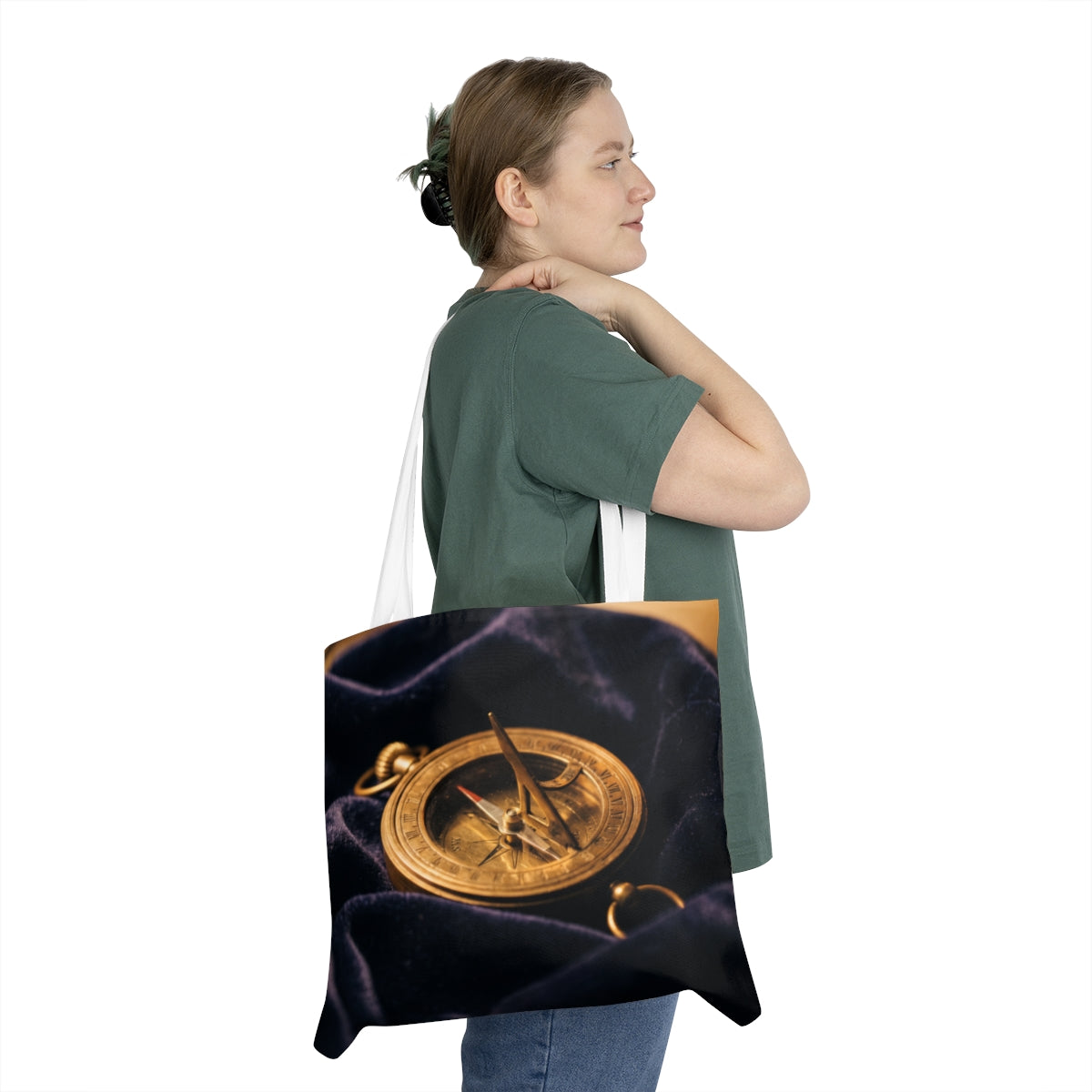 Vintage Brass Sundial Compass Shoulder Tote Bag