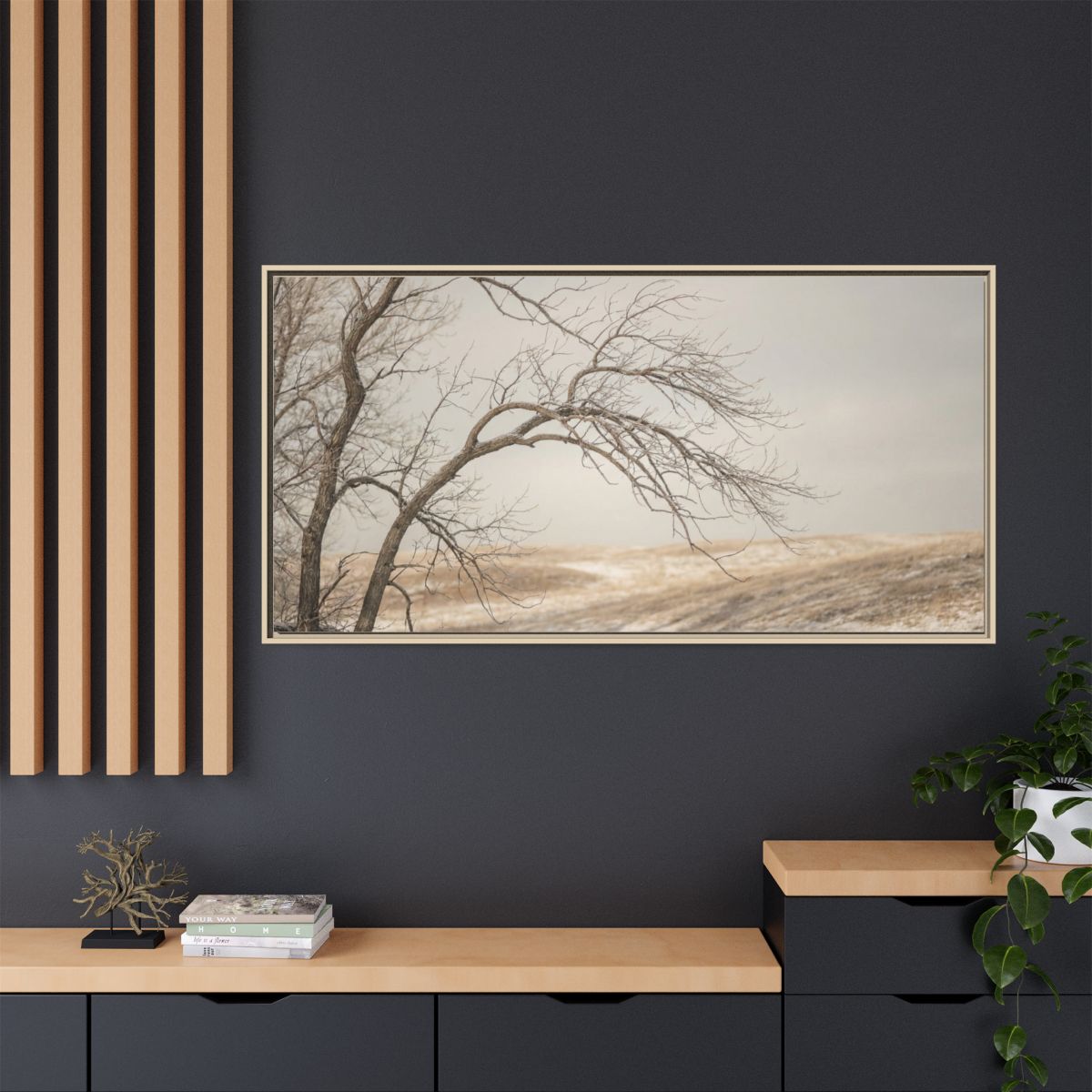 Matte Canvas, Framed - Winter Branch Solitude Landscape —......