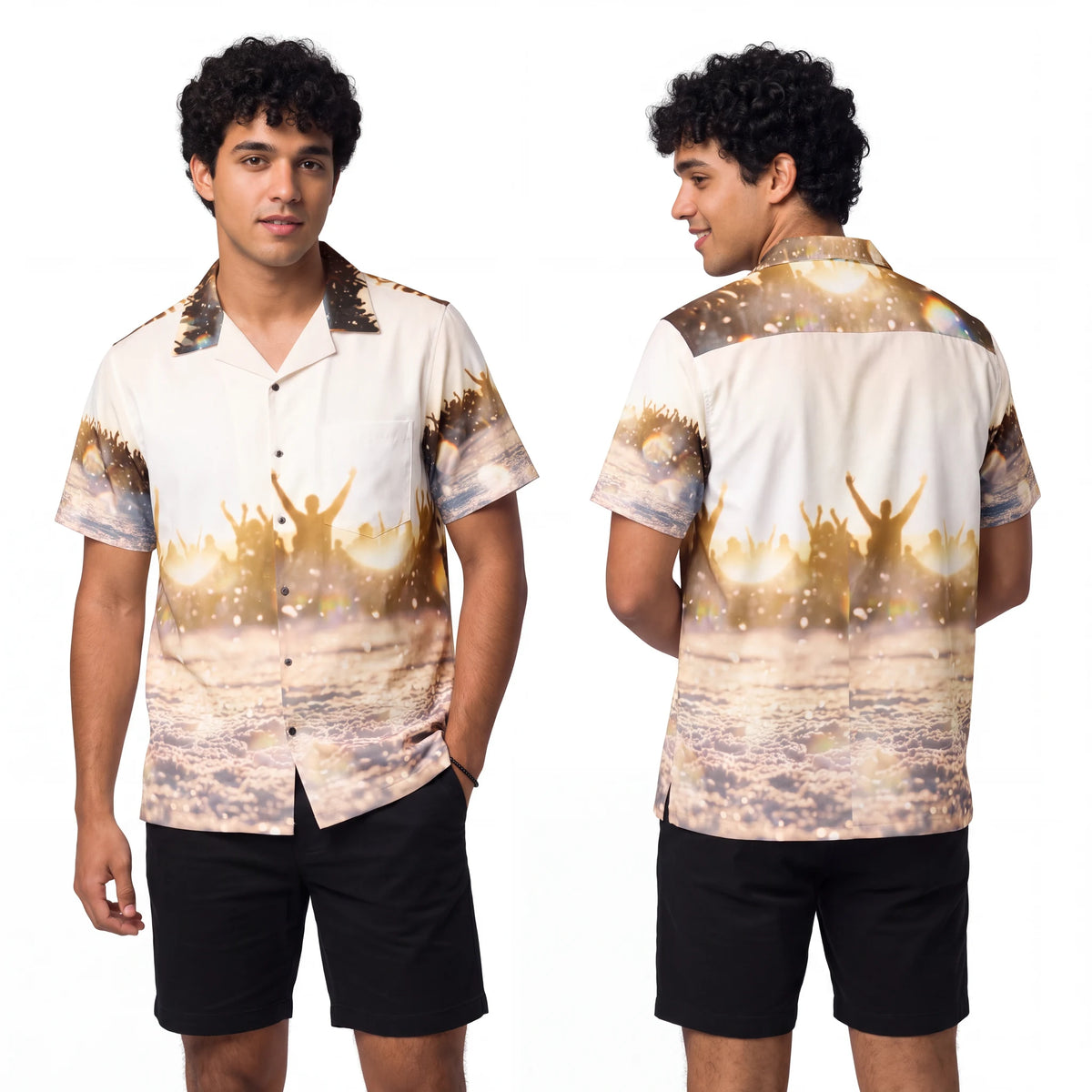 Men's Hawaiian Shirt with Golden Hour Crowd Art