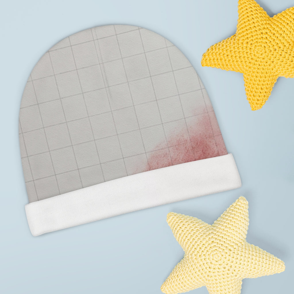 Crimson Grid Abstract Art Baby Beanie