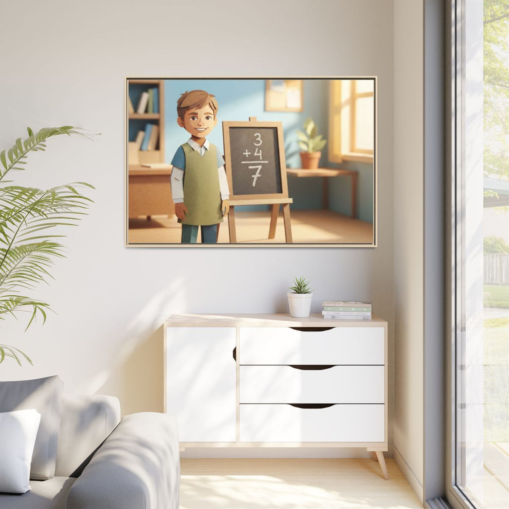 Matte Canvas Framed - Classroom Math Paper Art — Natural /...
