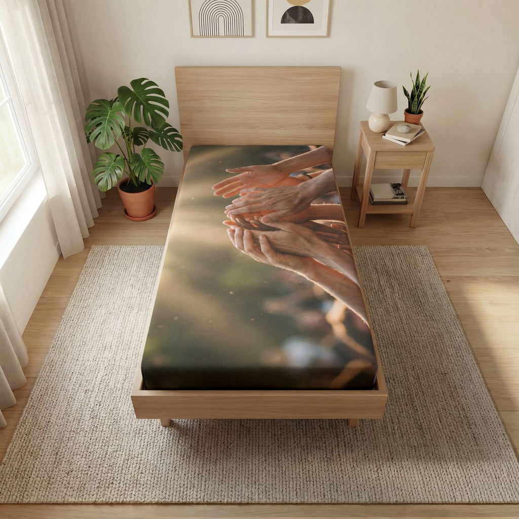 Fitted Sheet - Golden Rays of Unity Wall Art | Echovira...
