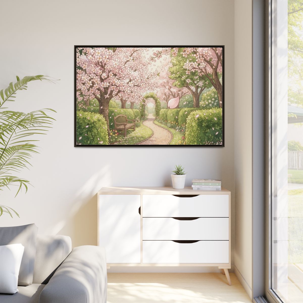 Matte Canvas Framed - Spring Blossom Pathway — Espresso /......