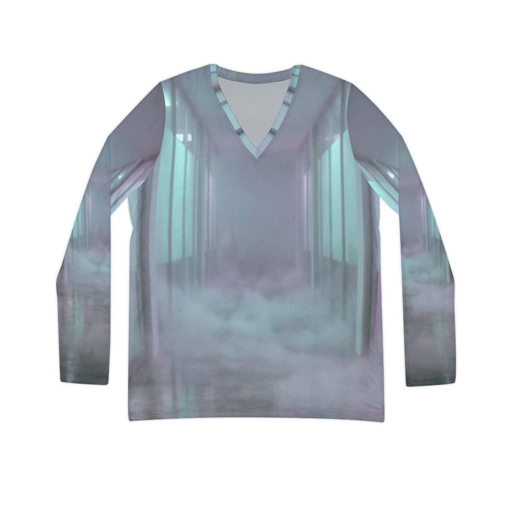Women's Long Sleeve V-neck Shirt - Liminal Corridor Fog Art...