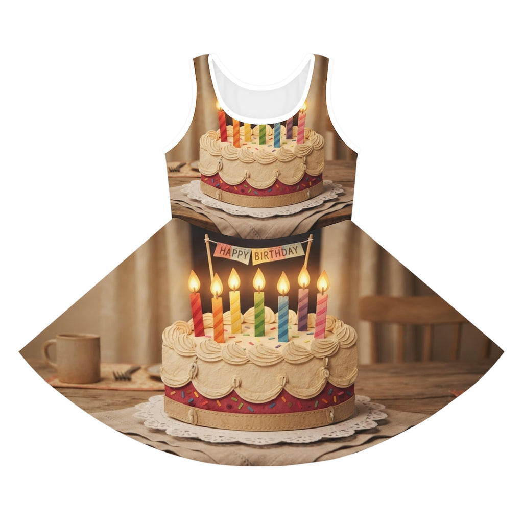 Girls' Sleeveless Sundress - Happy Birthday Cake Celebration...