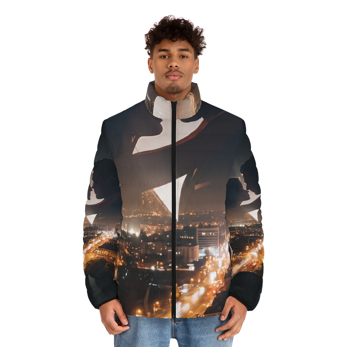 Men's Puffer Jacket - Midnight City Skyline | Echovira...