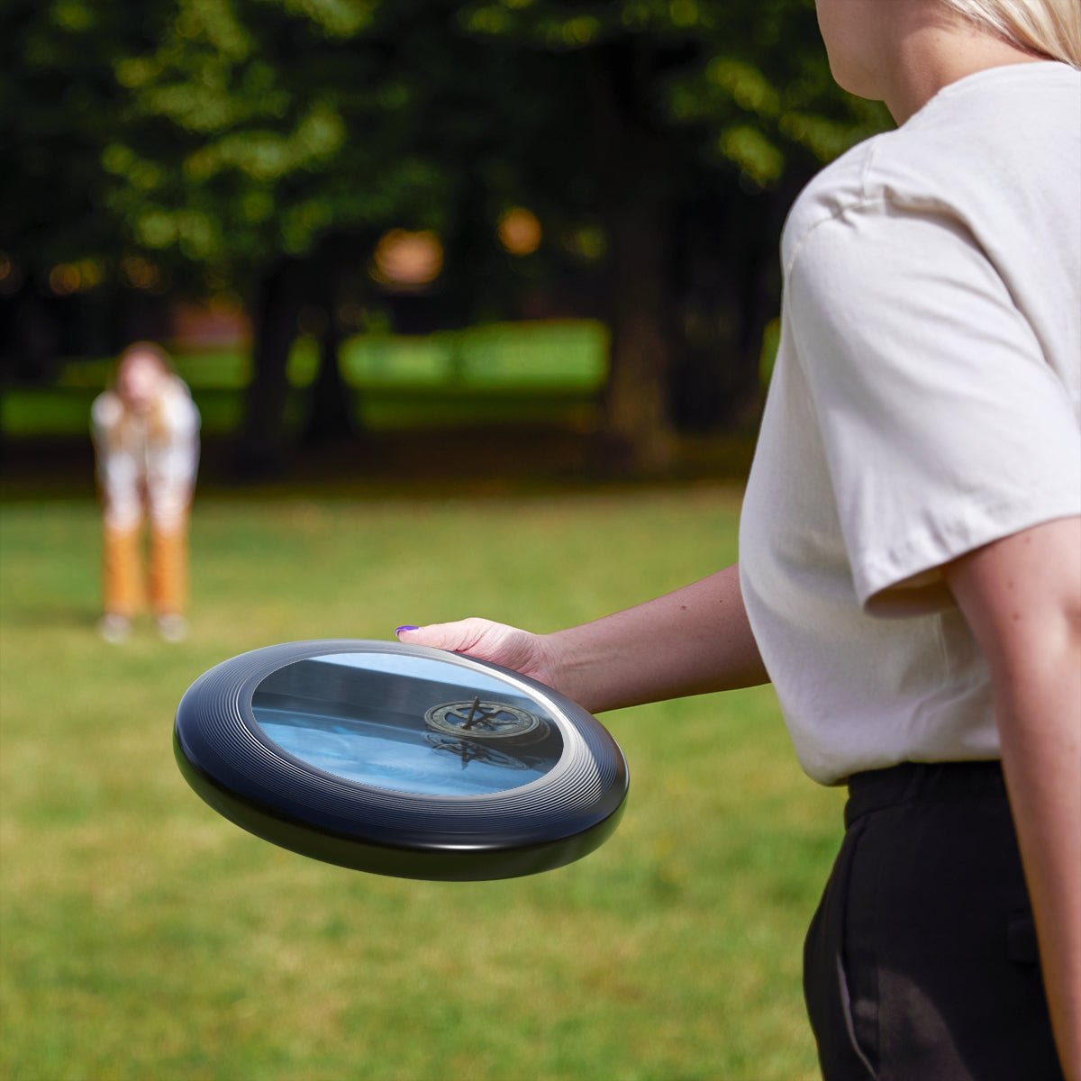 Wham-O Frisbee with Vintage Brass Sundial Art