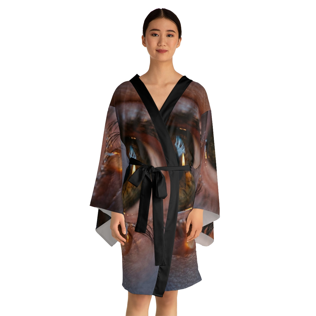 Long Sleeve Kimono Robe - Amber Iris Reflection Fine Art......
