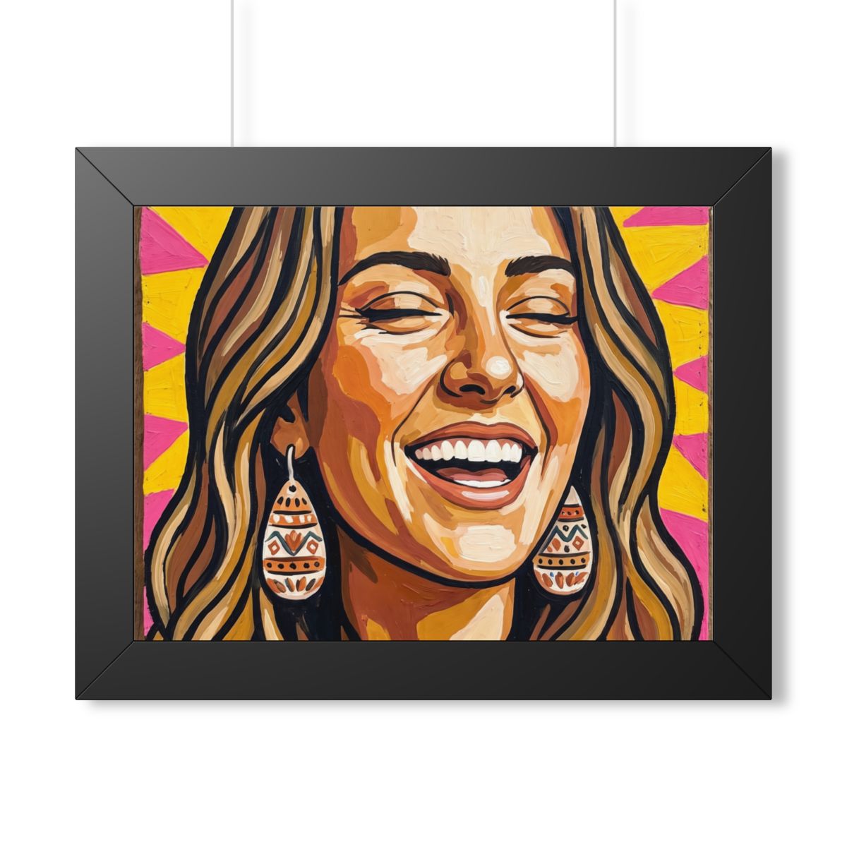 Framed Horizontal Poster - Radiant Joy Boho Pop Art Portrait...