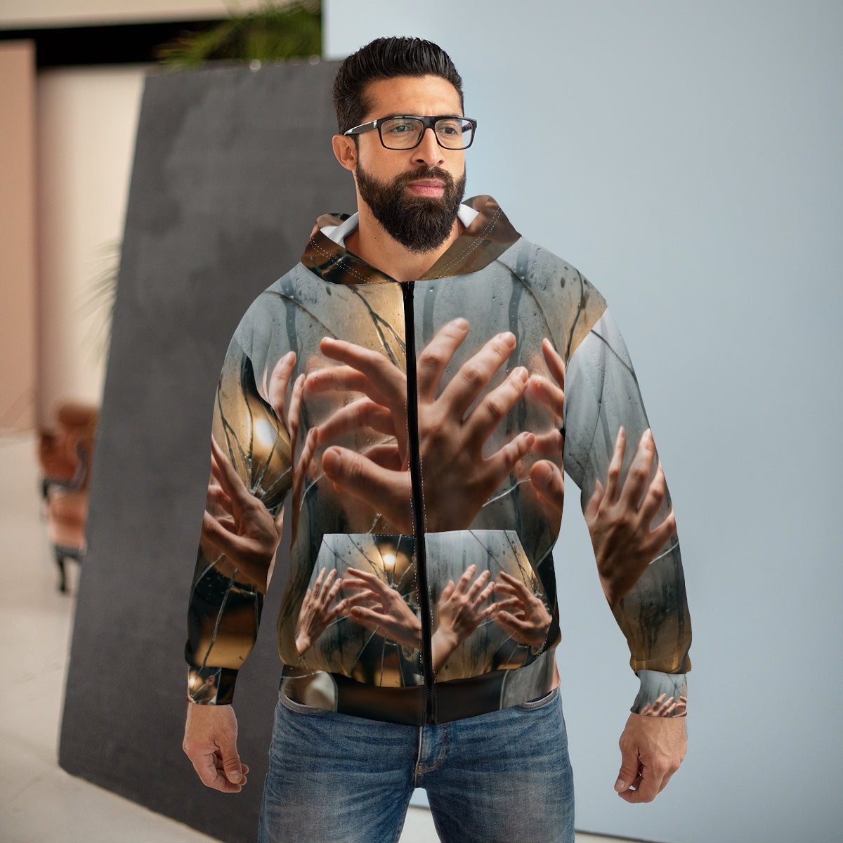 Men's Zip Hoodie - Fractured Horizon | Echovira Gallery