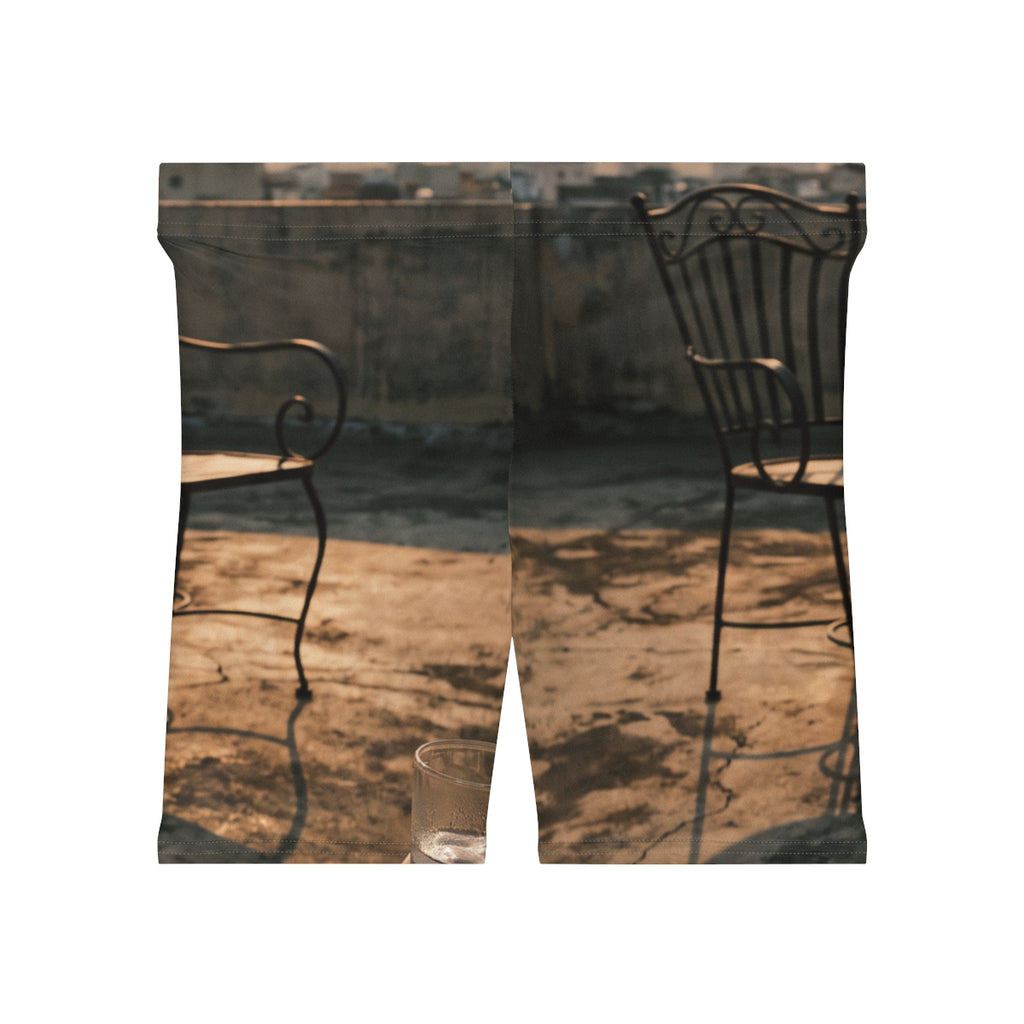 Women's Biker Shorts - Golden Hour Rooftop Solitude Art |...