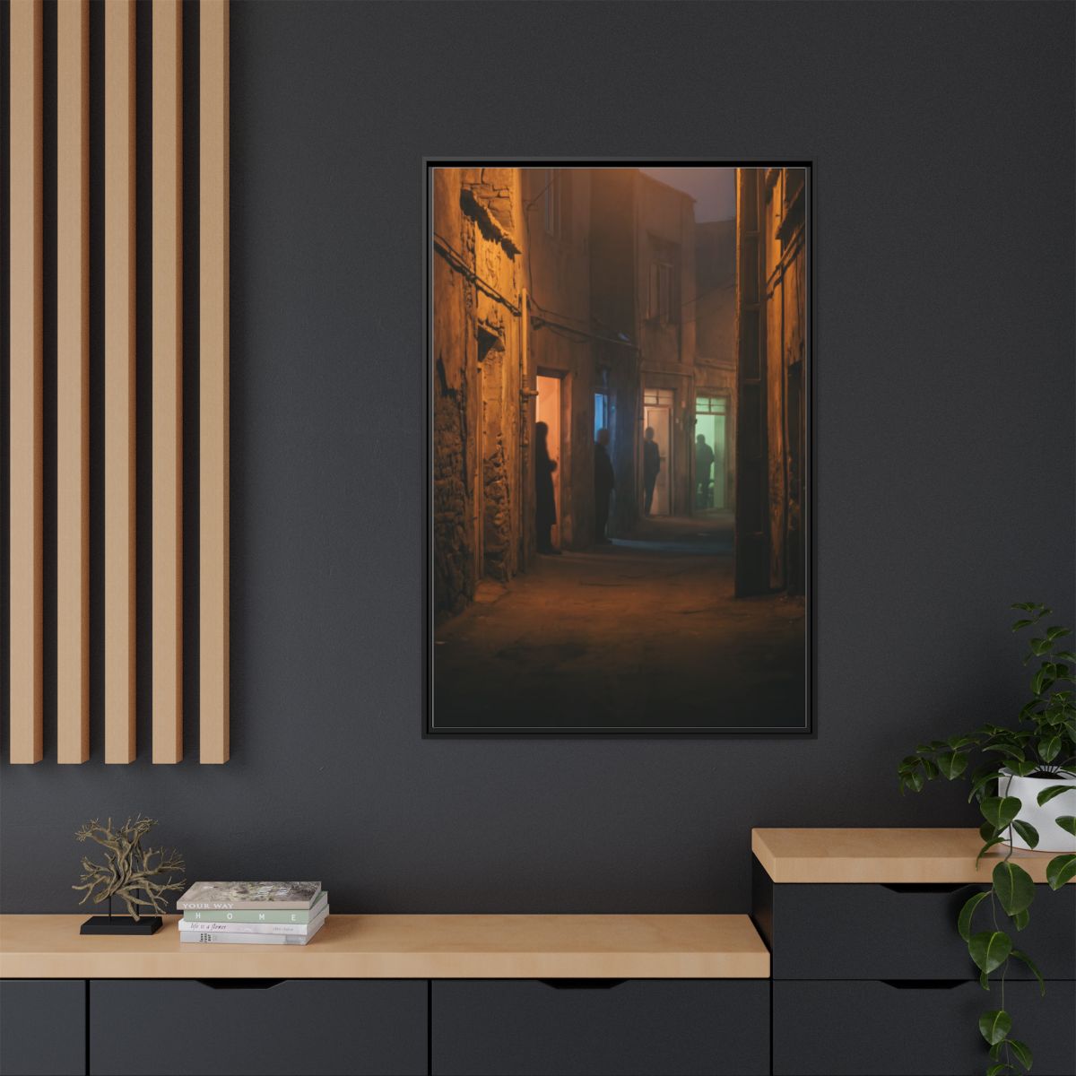 Matte Canvas, Framed - Shadowed Alleyway Mystery Art Print...
