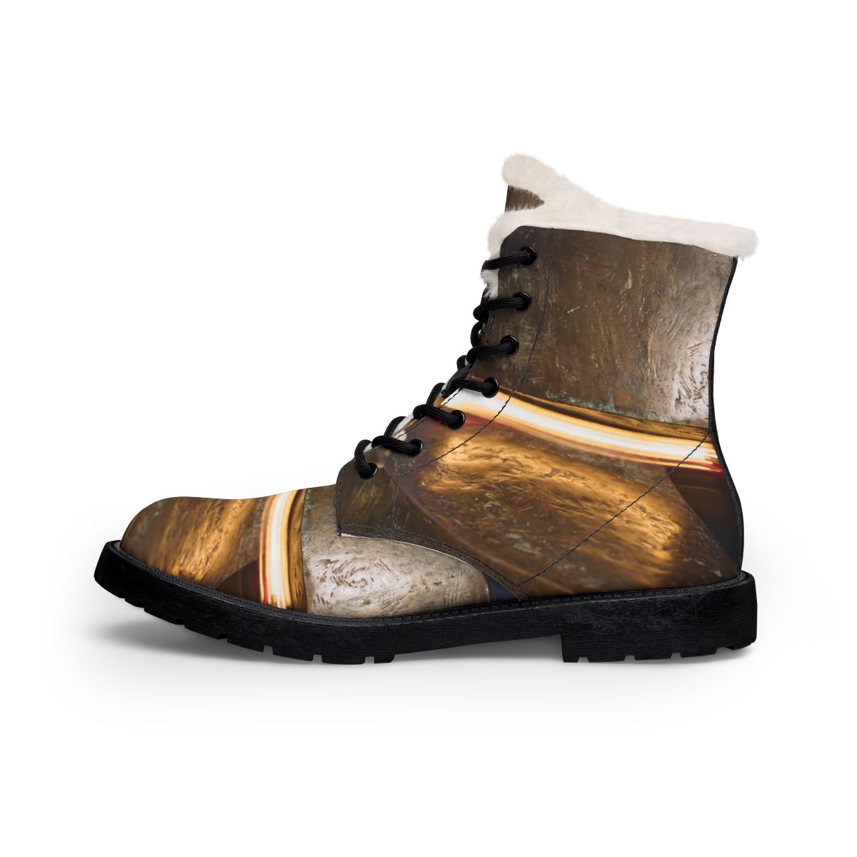 Women's Fur and Leather Boots Bronze Spiral