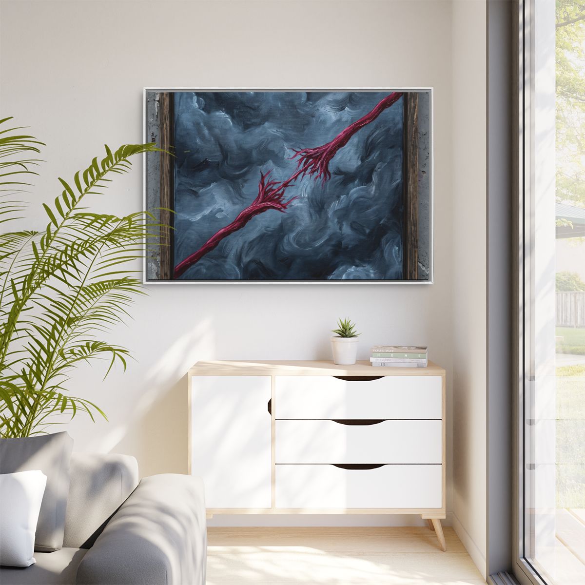 Framed Canvas Landscape Abstract Crimson Art
